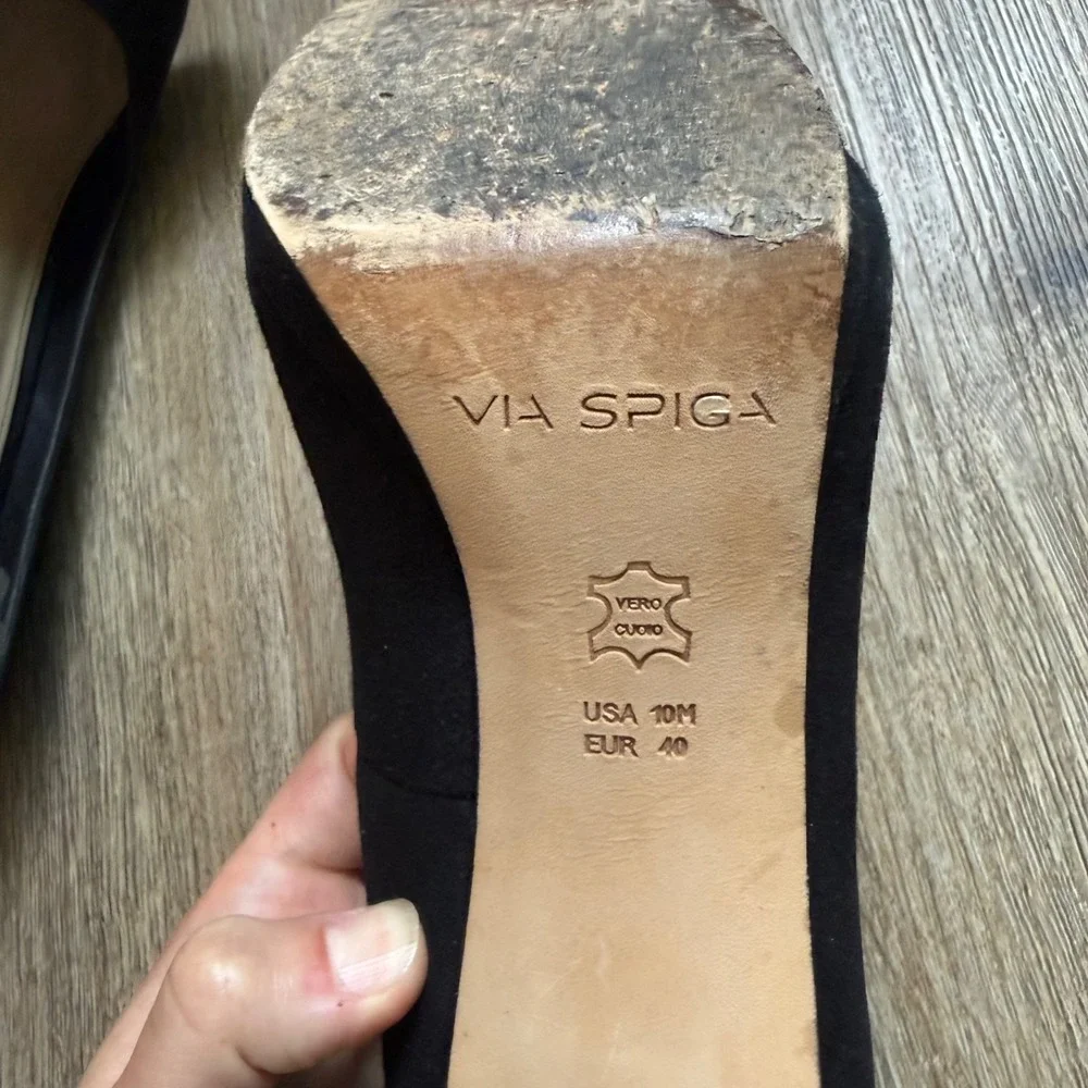Via Spiga Platform Heels Stiletto Faux Suede Slip On | Black | Women's Size 10